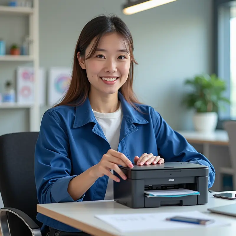 Kỹ thuật viên chuyên nghiệp đang thay mực máy in.
