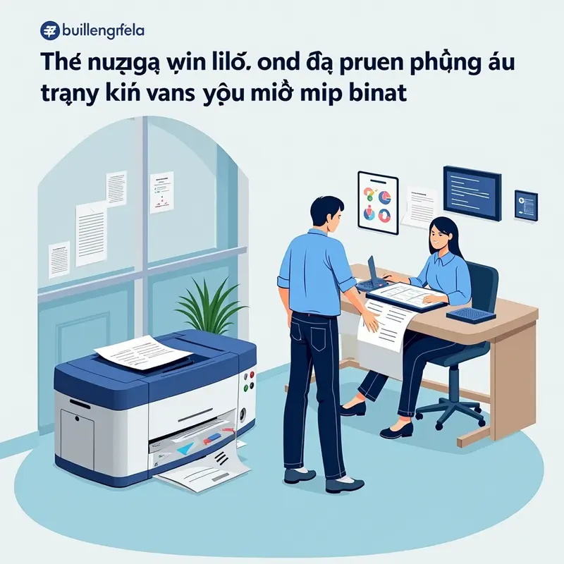 Kỹ thuật viên đang thay mực máy in trong một văn phòng hiện đại.