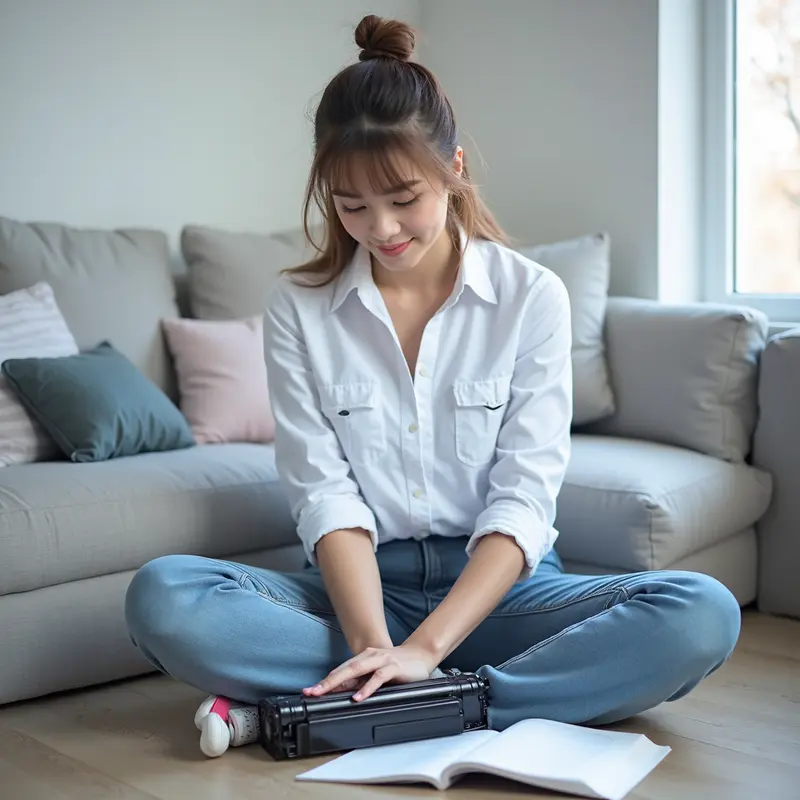 Kỹ thuật viên đang thay mực máy in tại gia đình, giúp tiết kiệm thời gian và chi phí.