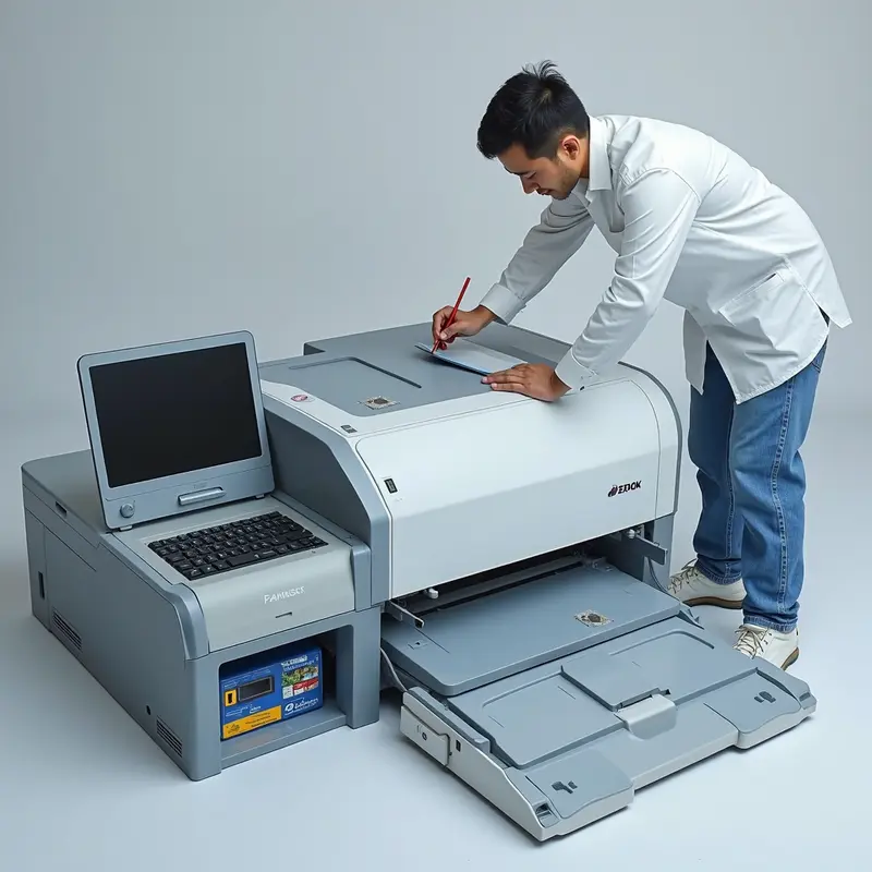 Kỹ thuật viên kiểm tra chất lượng in ấn sau khi thay mực.