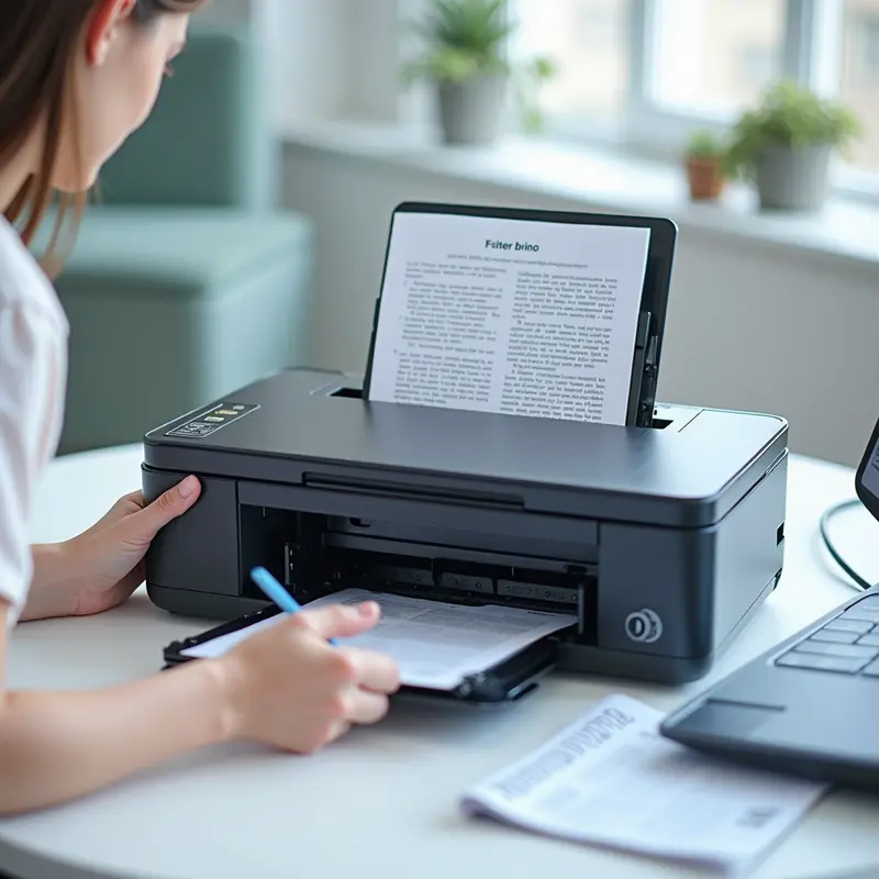 Kỹ thuật viên đổ mực vào cartridge máy in chuyên nghiệp.