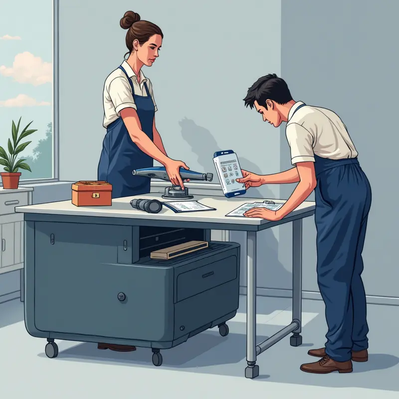 Kỹ thuật viên chuẩn bị thay mực máy in tại văn phòng.