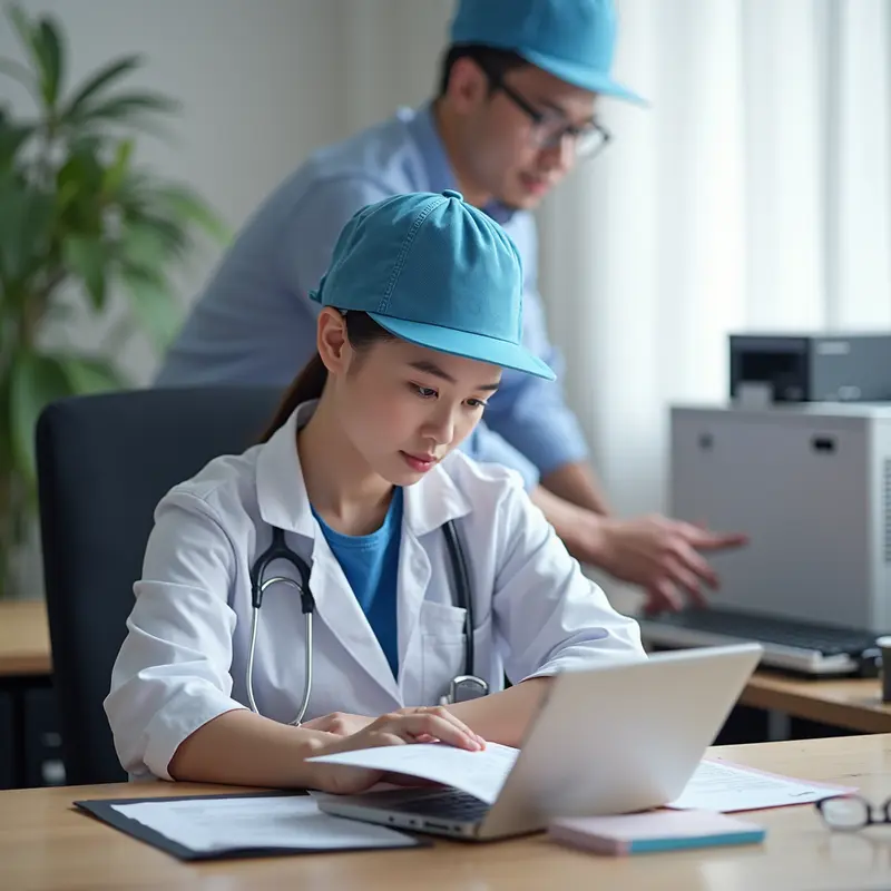 Kỹ thuật viên tư vấn cho khách hàng về lựa chọn mực máy in phù hợp.