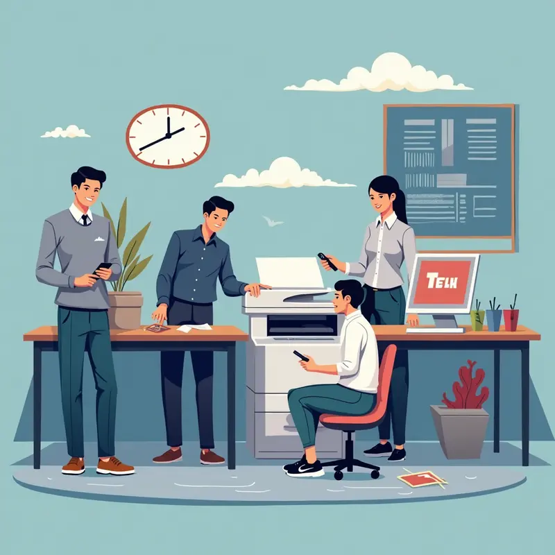 Kỹ thuật viên thực hiện đổ mực máy in tại một phòng làm việc.