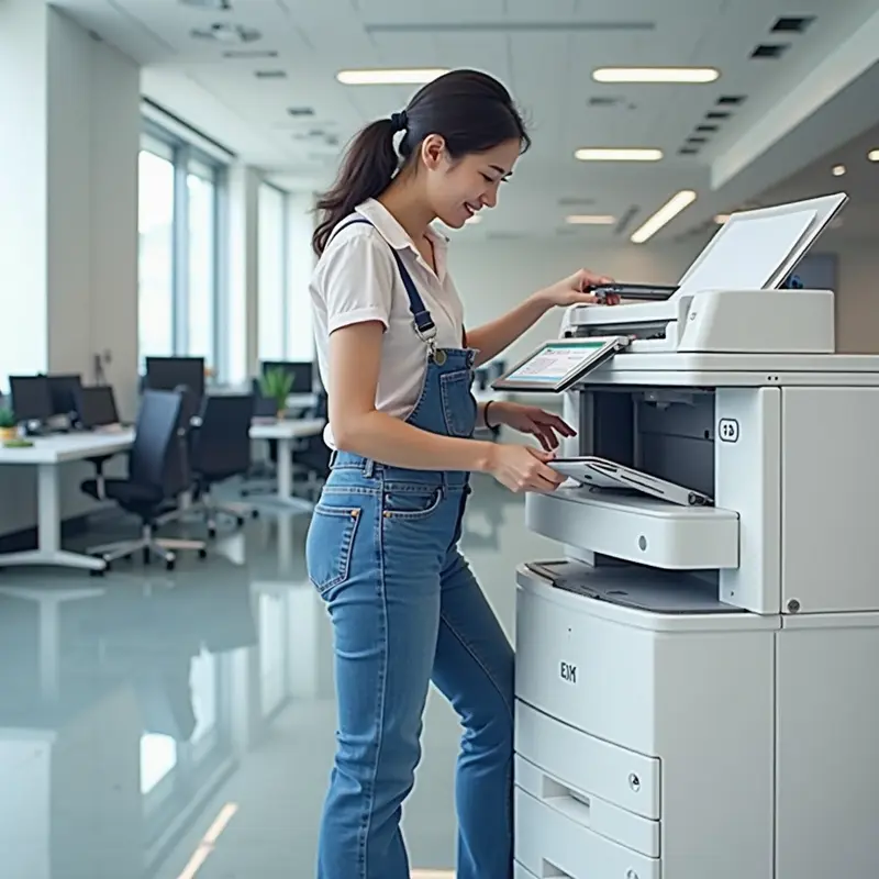 Nhân viên kỹ thuật tư vấn về lợi ích của dịch vụ đổ mực máy in.